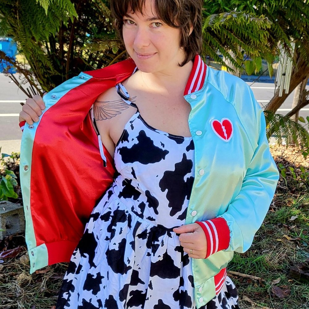 Tuesday Bassen Limited Edition Blue and Red Satin Mixed Emotions Club Jacket